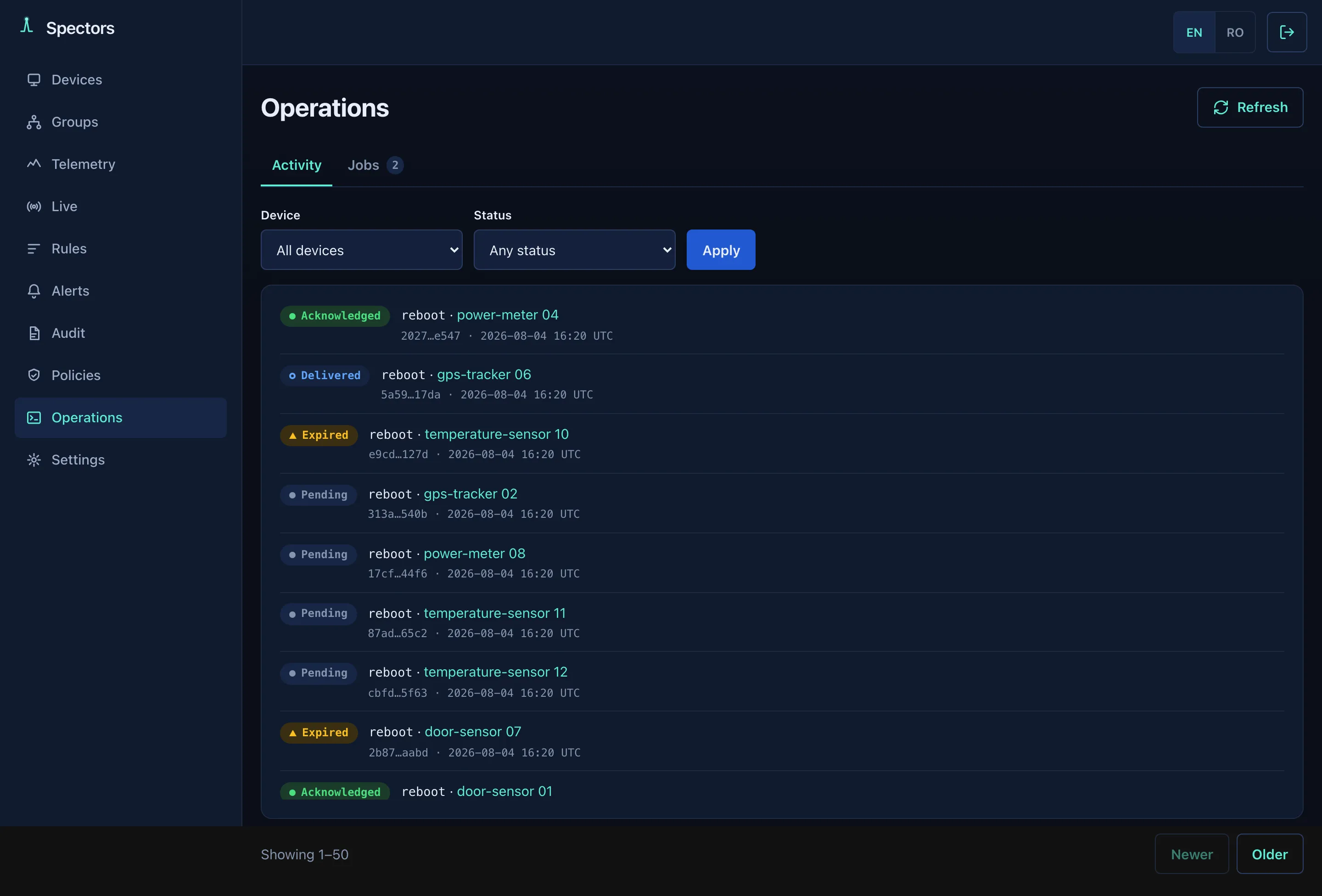 Spectors console — One or two single binaries, config as code.